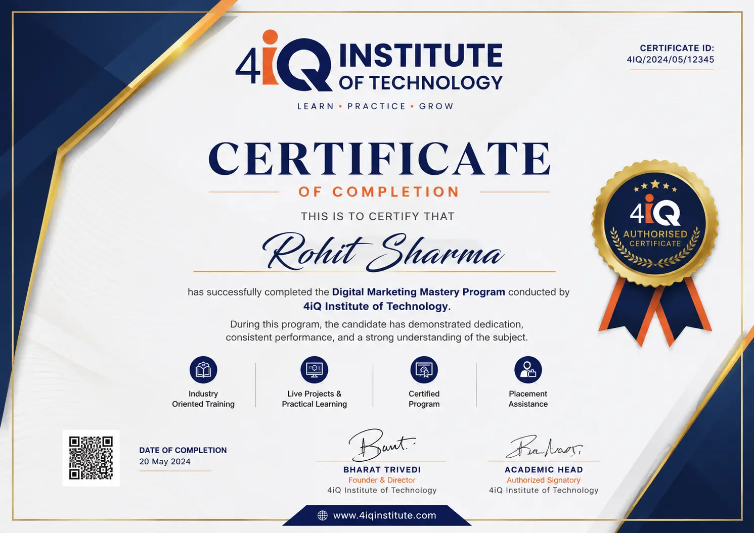 4iQ Institute Sample Certificate